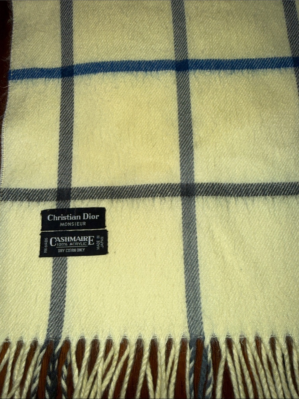 Christian Dior Cashmere Plaid Fringe Scarf - Picture 2 of 5